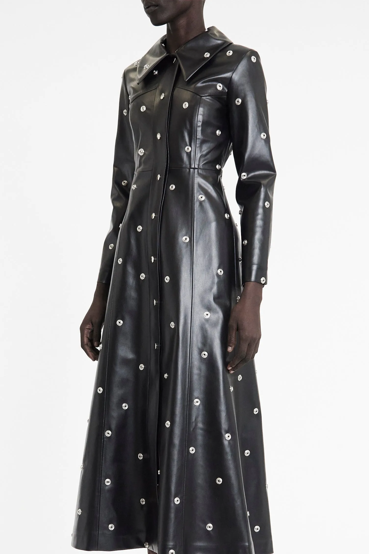 Flared Fitted Coat Covered In Studs Black
