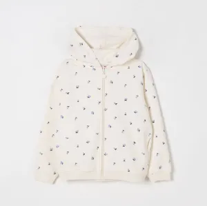 Floral Light Yellow Cotton Hoodie