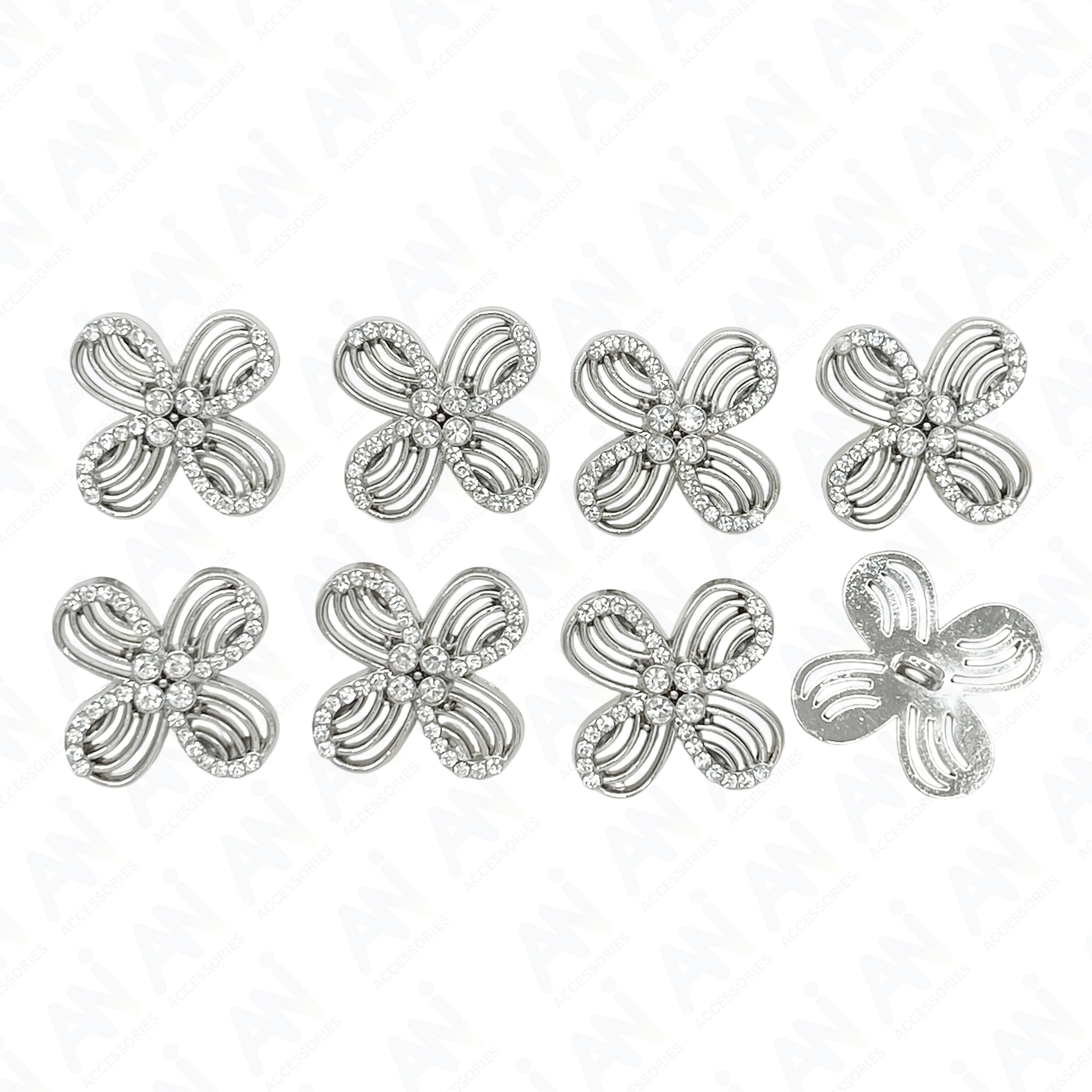 Floral Rhinestone Metal Buttons