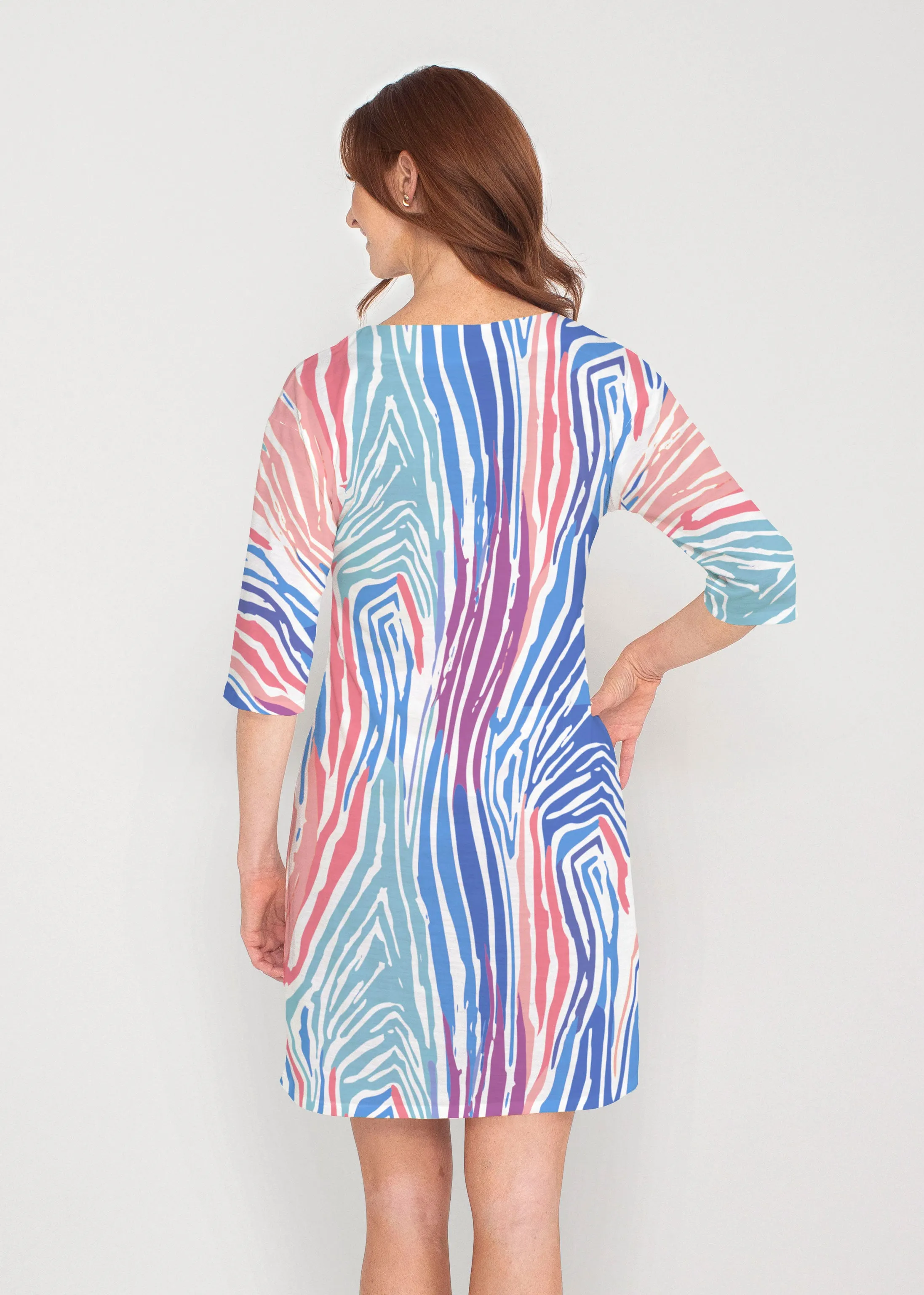 Fruity Stripes (14272) ~ Drop Shoulder 3/4 Sleeve V-Neck Dress