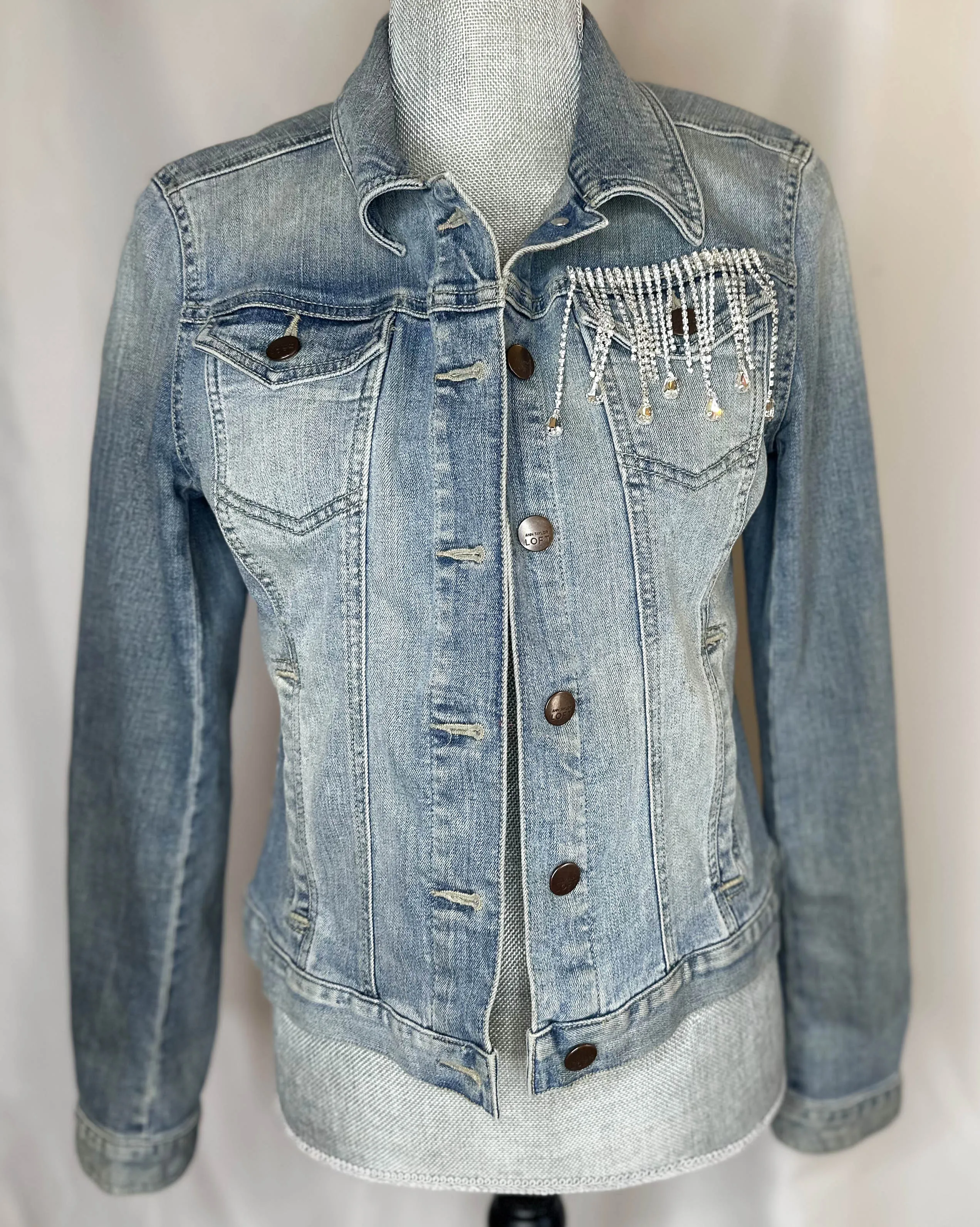 Full crystal fringe "Country girl shake it for me"  Womens Denim Jacket