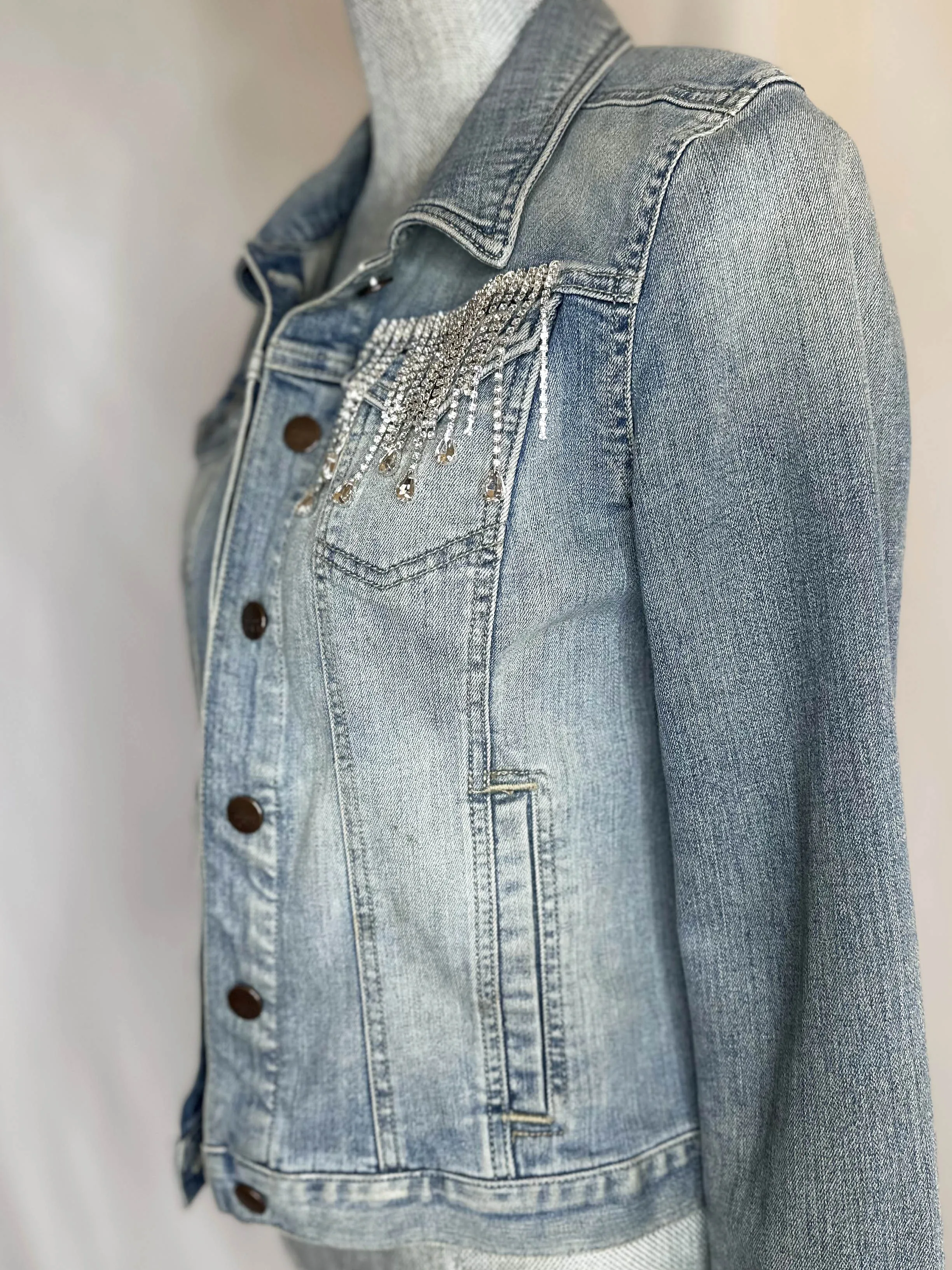 Full crystal fringe "Country girl shake it for me"  Womens Denim Jacket