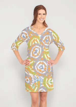Funky Town (17277) ~ Drop Shoulder 3/4 Sleeve V-Neck Dress