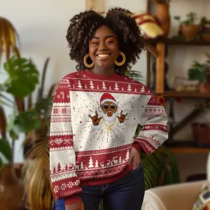 Funny Santa Ugly Christmas Sweater Black Hip Hop Santa African American Santa Rapper Fan TS10