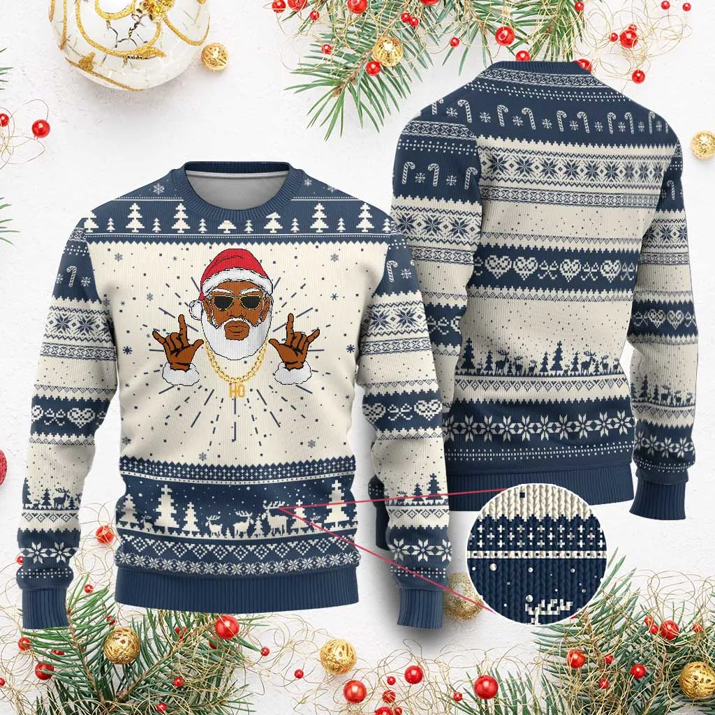 Funny Santa Ugly Christmas Sweater Black Hip Hop Santa African American Santa Rapper Fan TS10