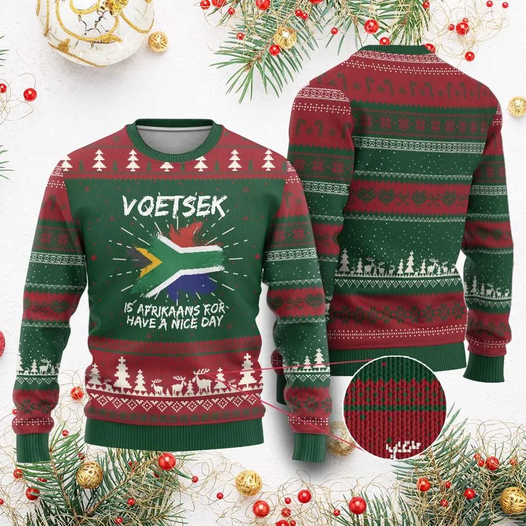 Funny Voetsek Is Afrikaans For Have A Nice Day Ugly Christmas Sweater Saffa Flag TS11