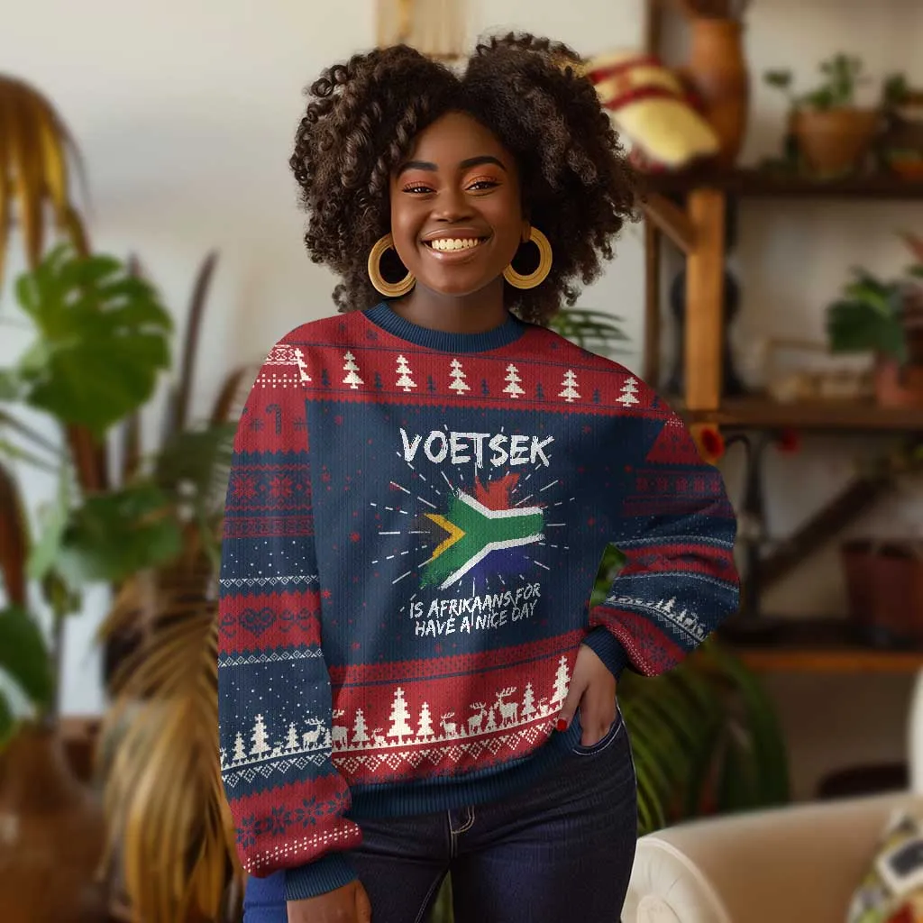 Funny Voetsek Is Afrikaans For Have A Nice Day Ugly Christmas Sweater Saffa Flag TS11