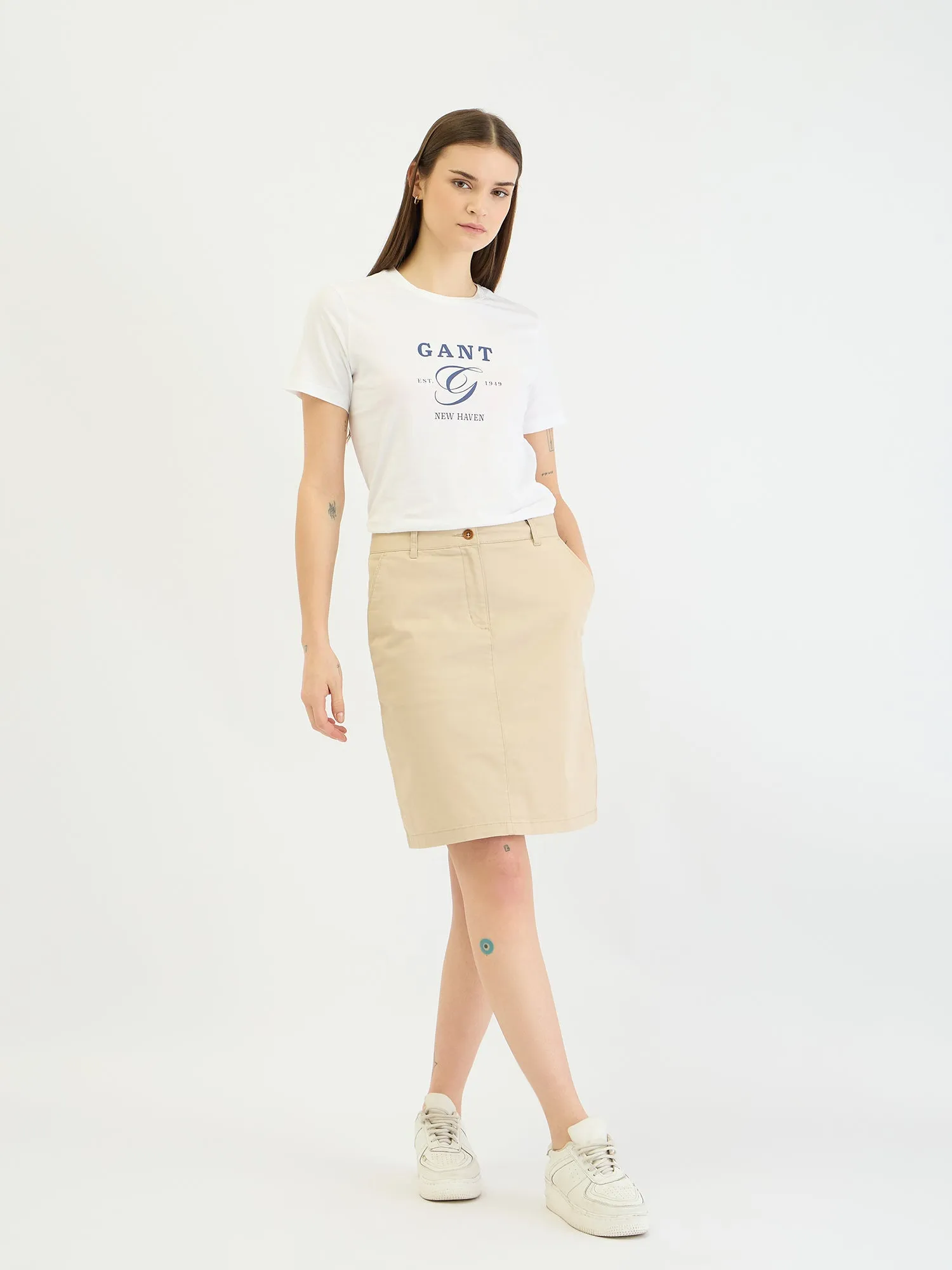 Gant Women White Graphic Crew Neck Tshirt
