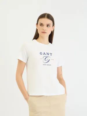 Gant Women White Graphic Crew Neck Tshirt