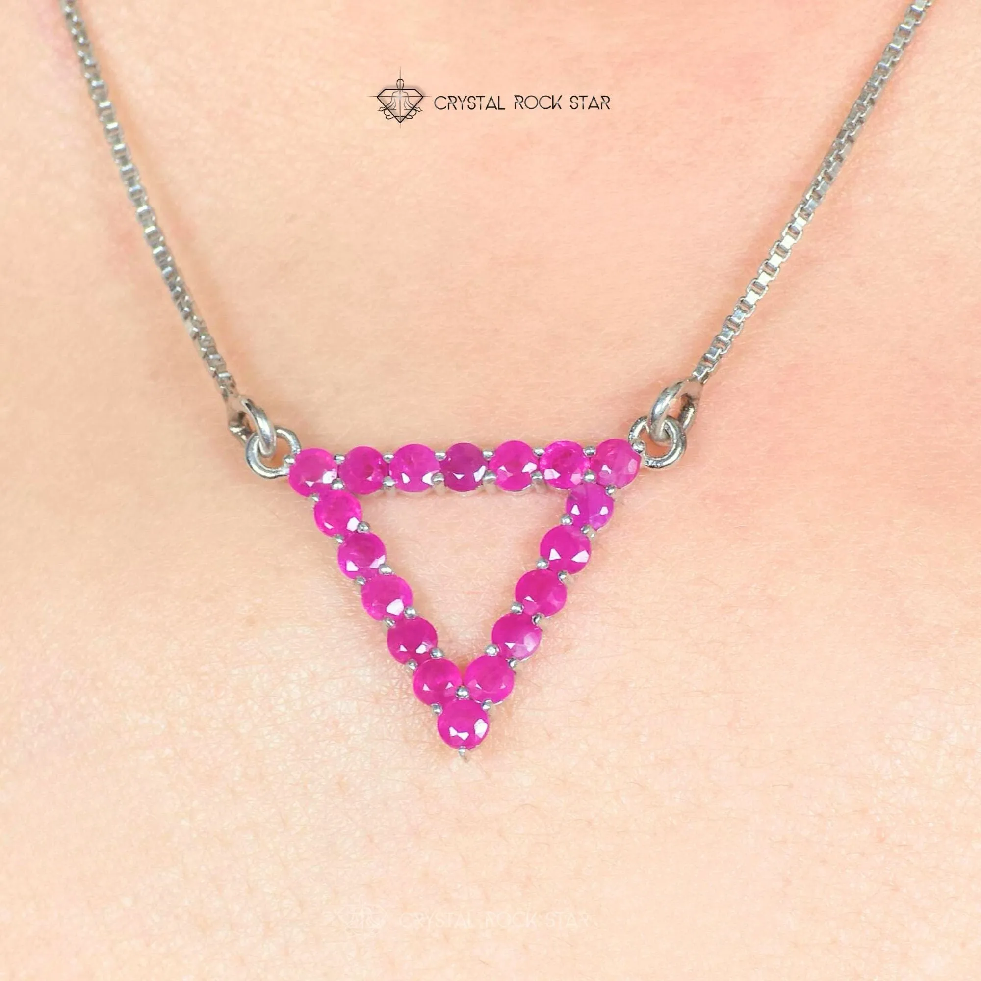 Genuine Ruby Triangle Sterling Silver Necklace