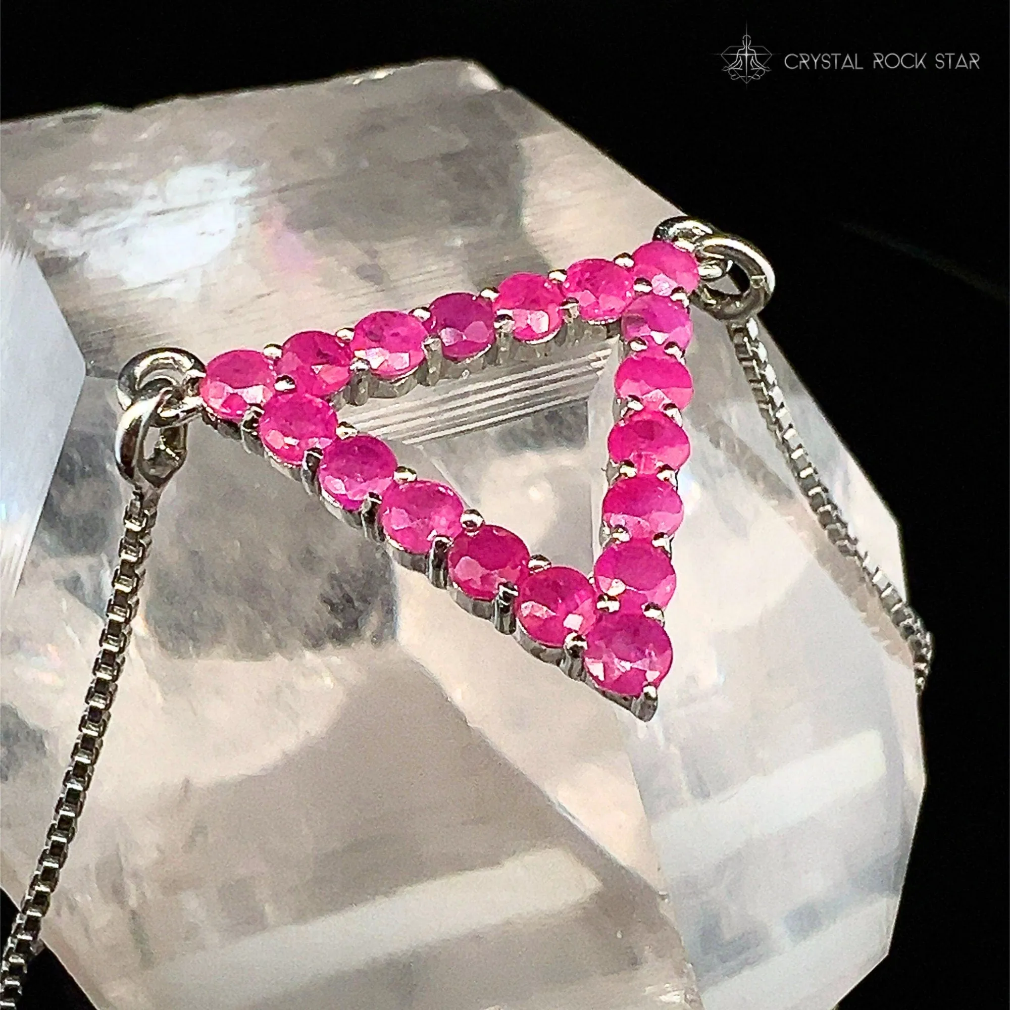 Genuine Ruby Triangle Sterling Silver Necklace