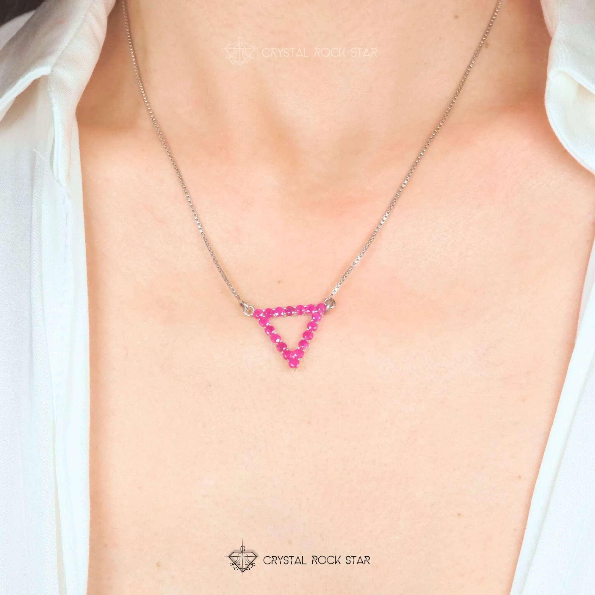 Genuine Ruby Triangle Sterling Silver Necklace
