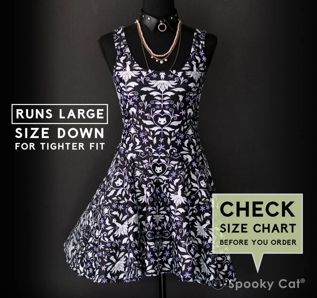 Ghost Cat Damask Skater Dress