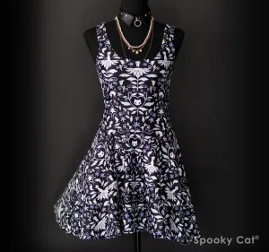 Ghost Cat Damask Skater Dress