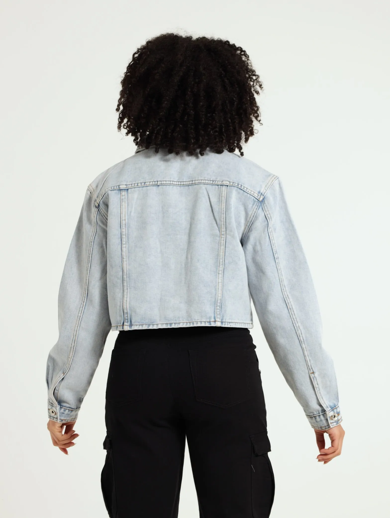 Girls Cropped Denim Jacket - Light blue