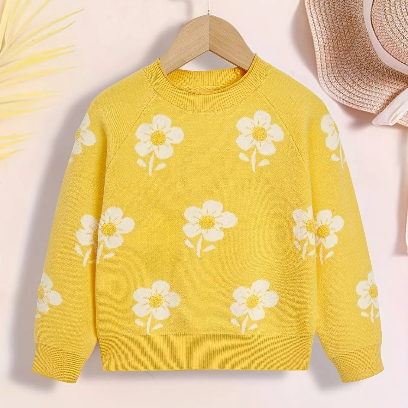 Girls Vibrant Flower Jacquard Knitted Crewneck Long Sleeve Pullover Sweater Jumper Tops - Soft, Cozy, and Warm Winter Wear - Perfect for Casual Daily Life and Outdoor Activities