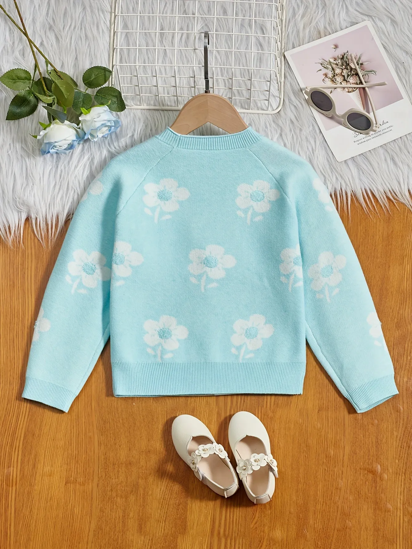 Girls Vibrant Flower Jacquard Knitted Crewneck Long Sleeve Pullover Sweater Jumper Tops - Soft, Cozy, and Warm Winter Wear - Perfect for Casual Daily Life and Outdoor Activities