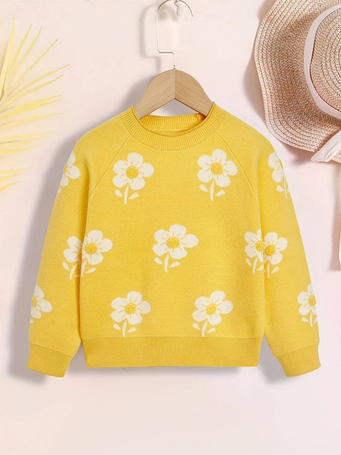 Girls Vibrant Flower Jacquard Knitted Crewneck Long Sleeve Pullover Sweater Jumper Tops - Soft, Cozy, and Warm Winter Wear - Perfect for Casual Daily Life and Outdoor Activities
