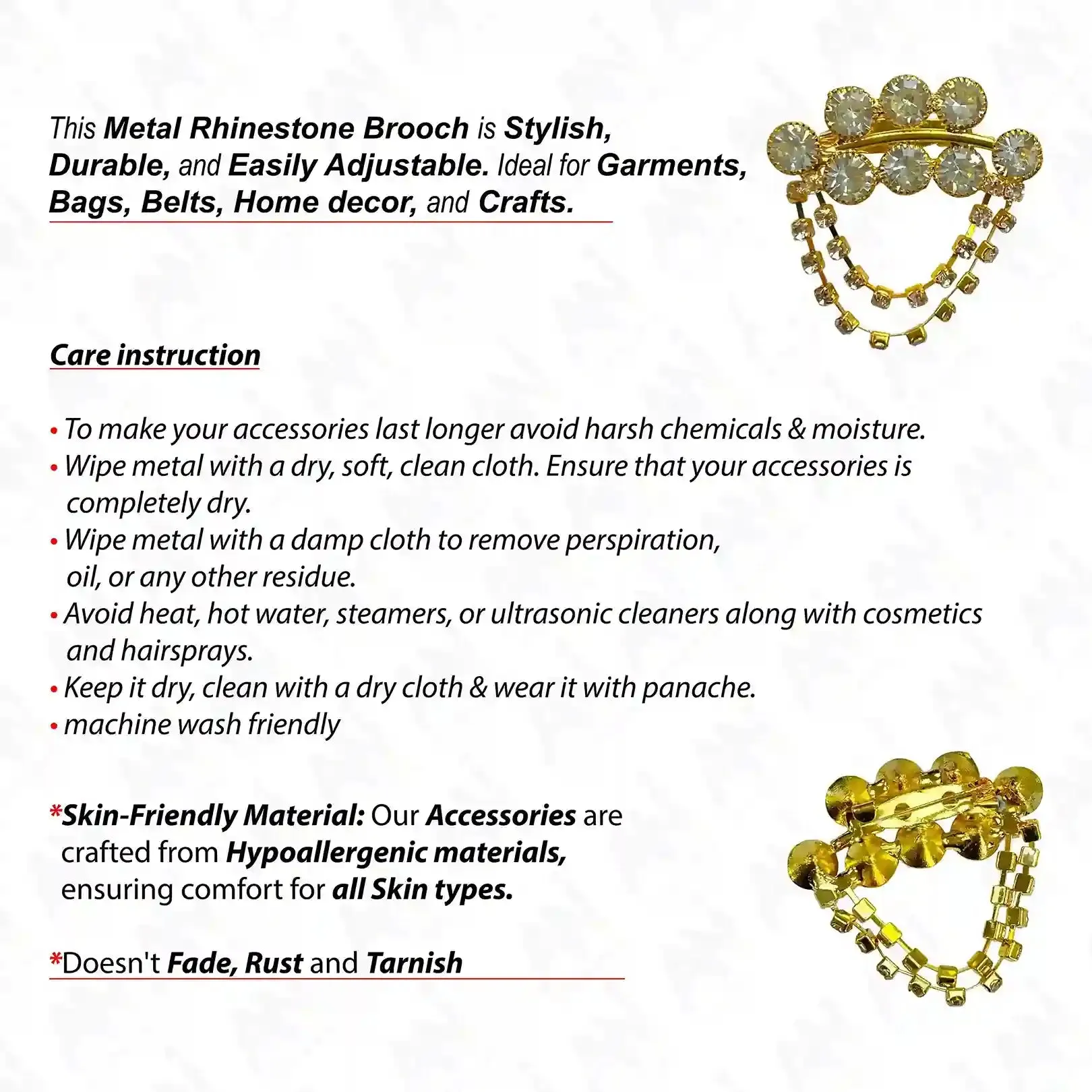 Gold Color Rhinestone & Crystal Brooch for Women's fashion