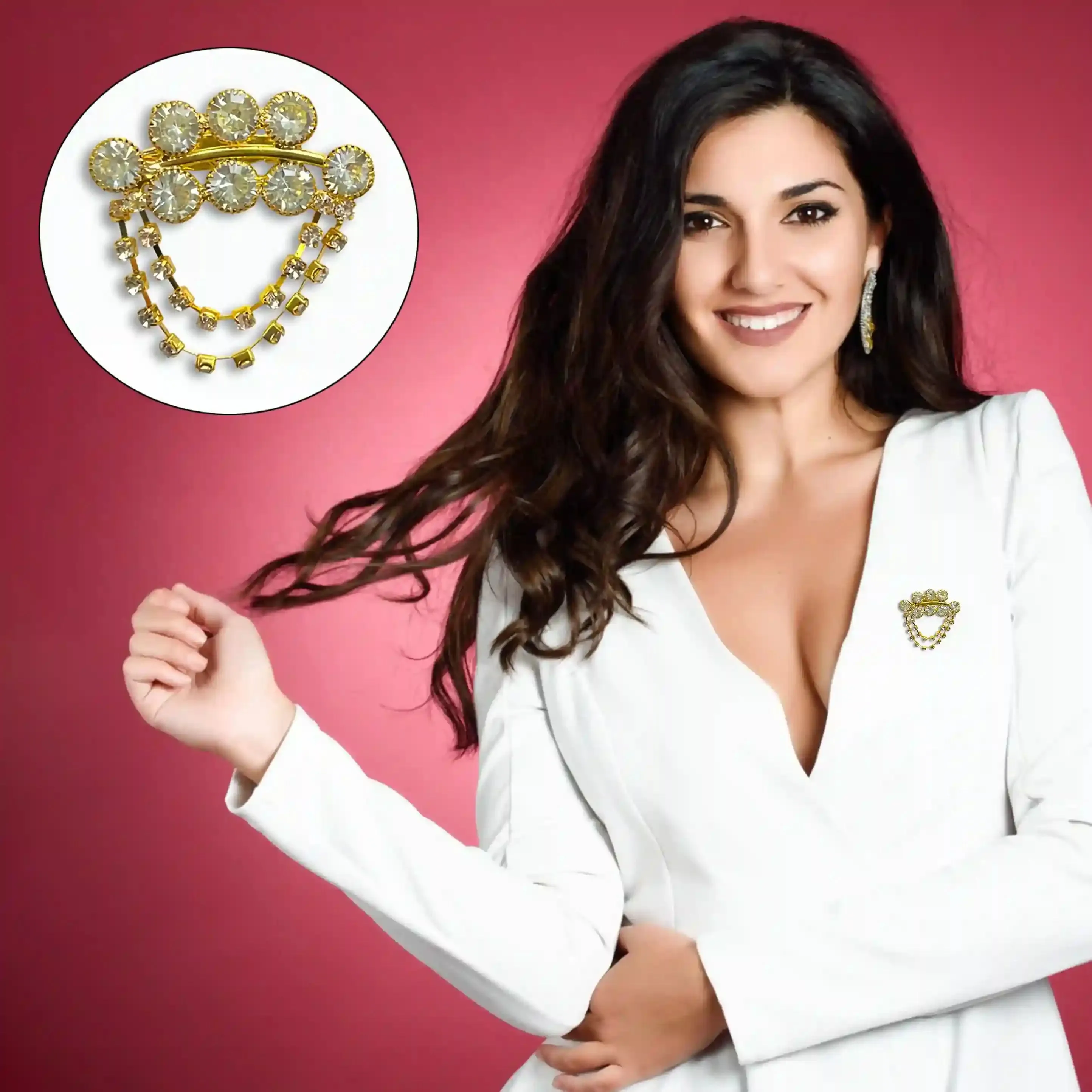 Gold Color Rhinestone & Crystal Brooch for Women's fashion