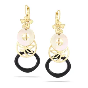 GOLD FLOWER FLIIGREE MOTHER OF PEARL DROP EARRINGS #207BR3601 (3B6/4A6)