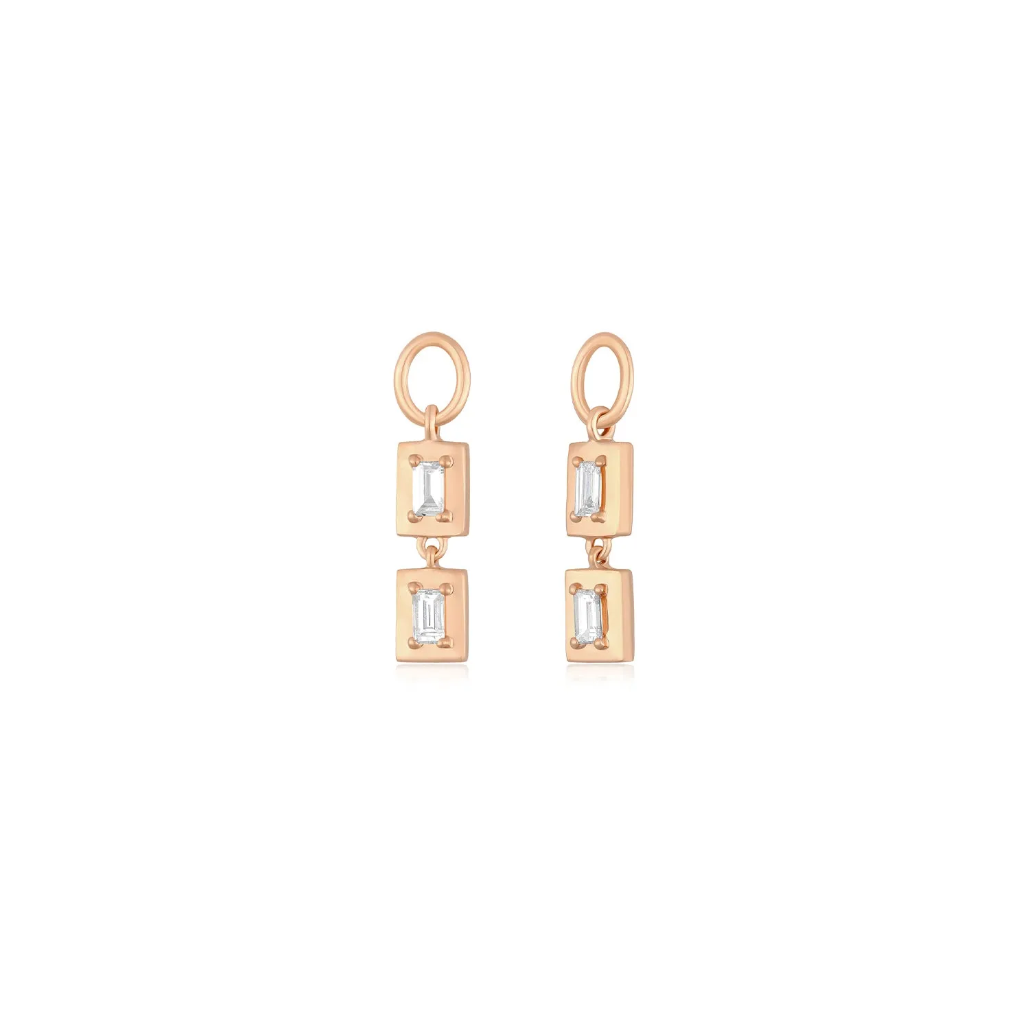 Gold Frame Double Baguette Diamond Huggie Charm