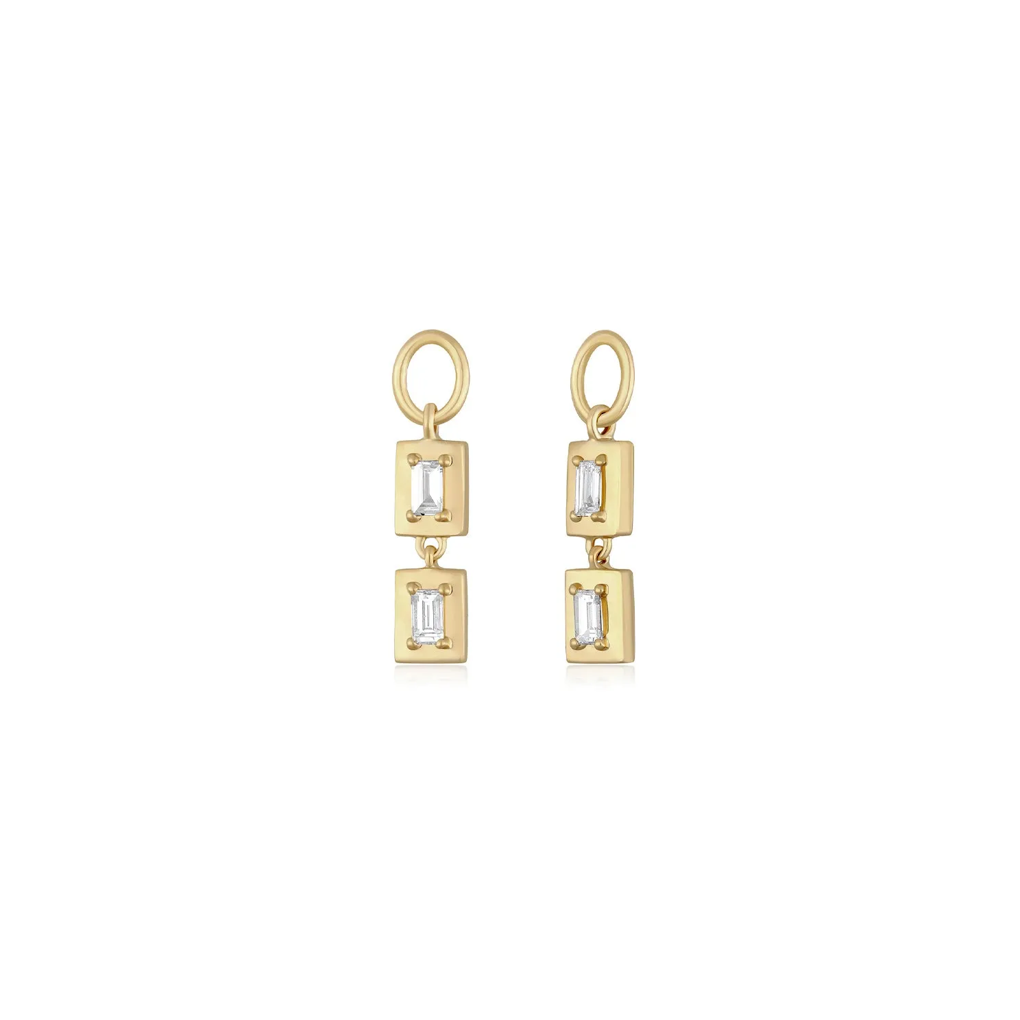 Gold Frame Double Baguette Diamond Huggie Charm