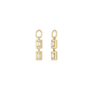 Gold Frame Double Baguette Diamond Huggie Charm