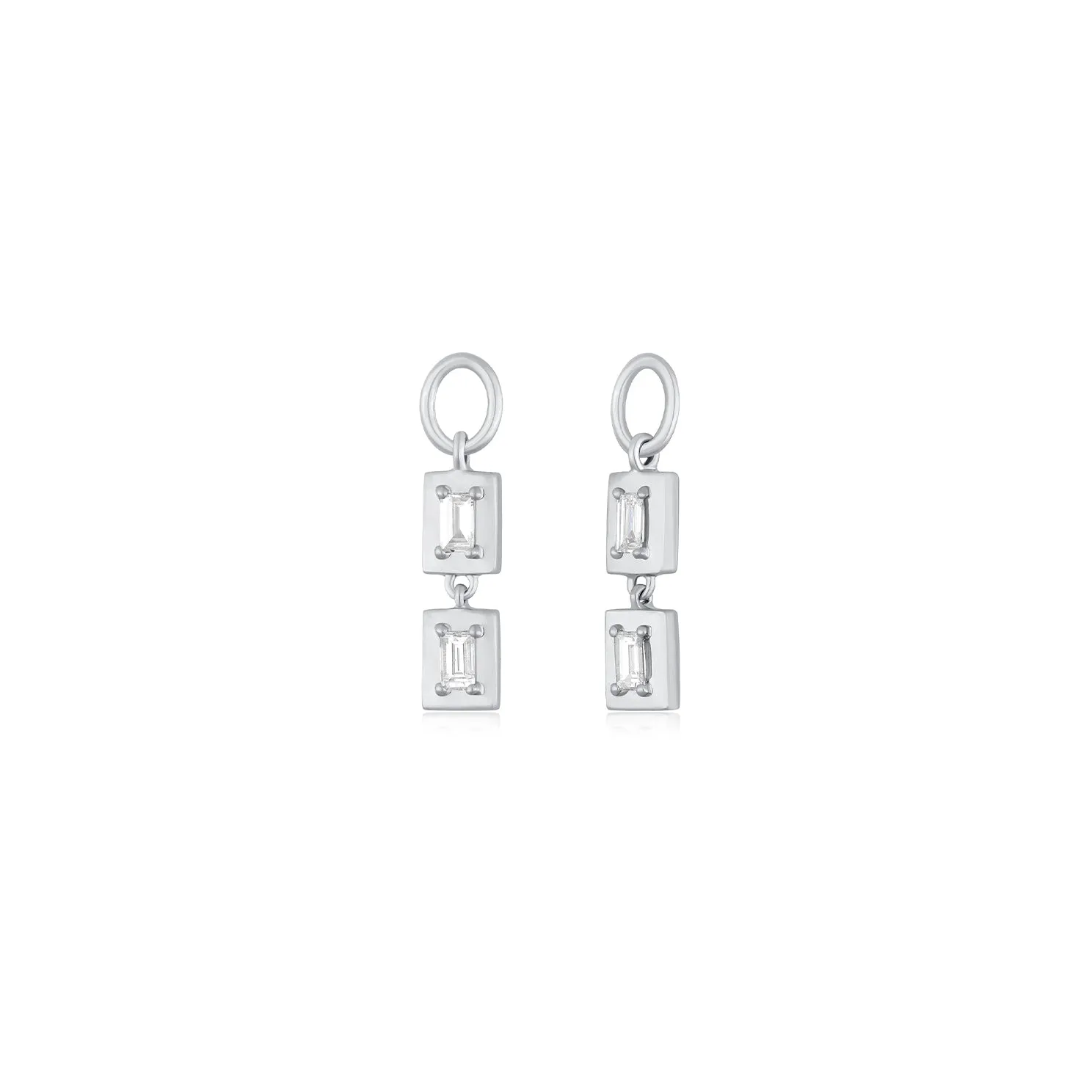 Gold Frame Double Baguette Diamond Huggie Charm