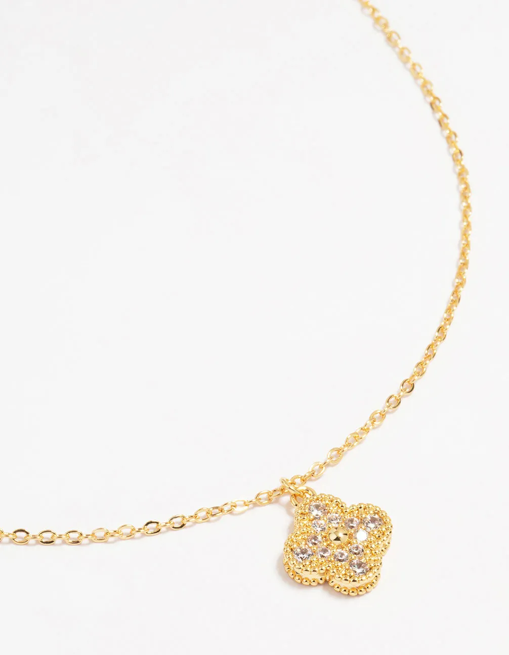 Gold Plated Brass Cubic Zirconia Flower Pendant Necklace