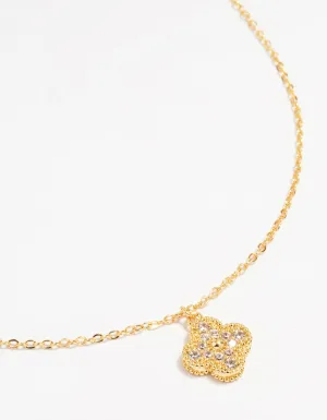 Gold Plated Brass Cubic Zirconia Flower Pendant Necklace