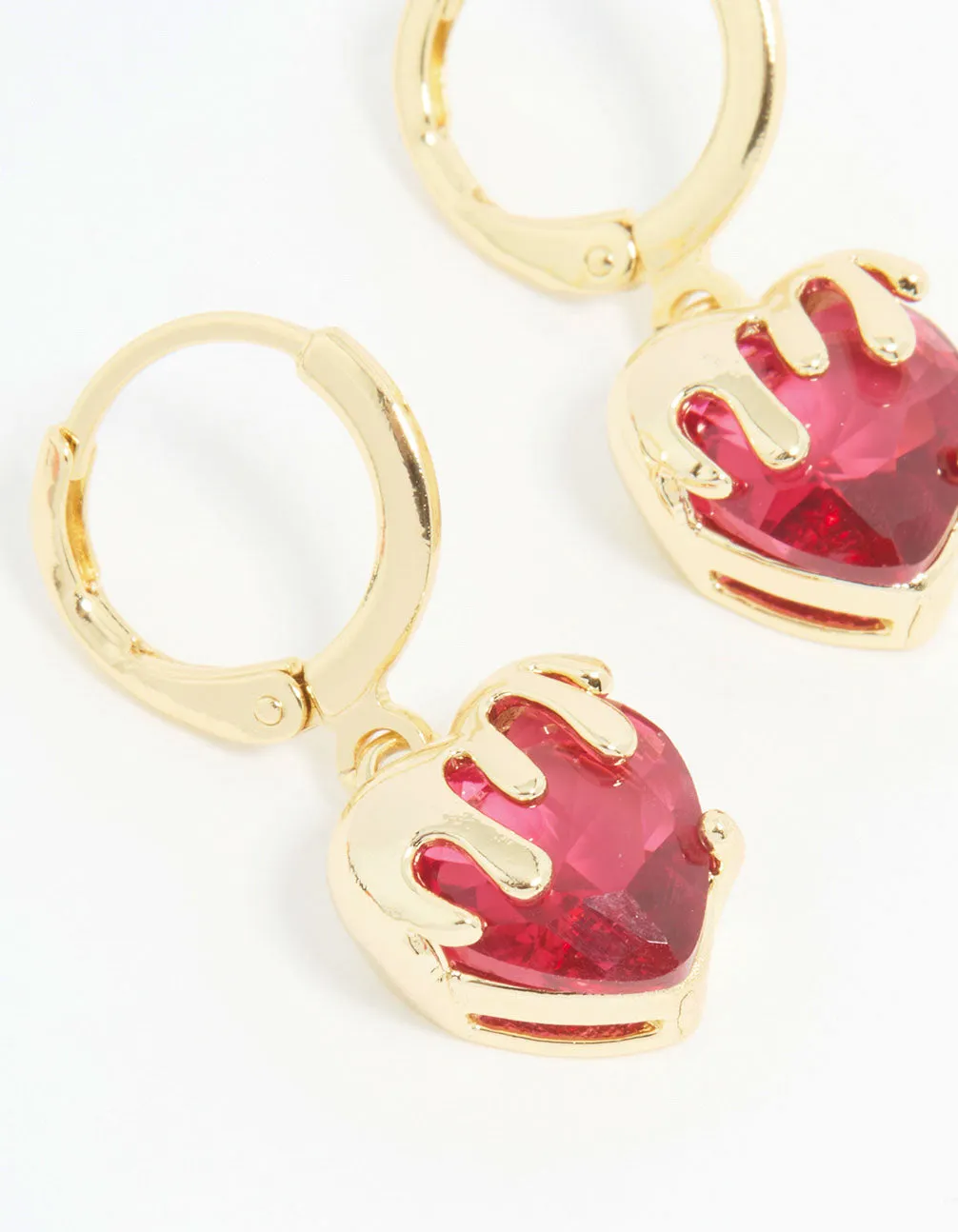 Gold Plated Melting Pink Heart Drop Earrings