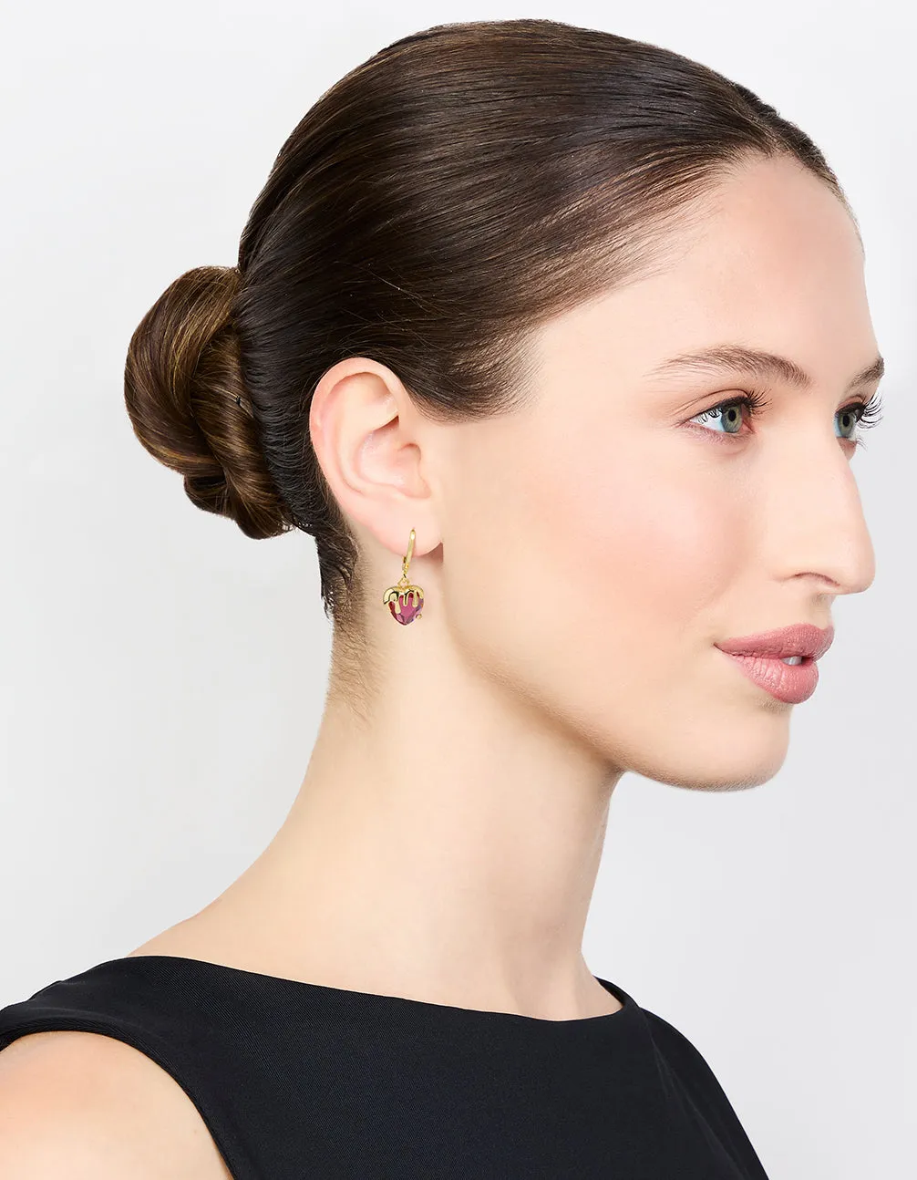 Gold Plated Melting Pink Heart Drop Earrings