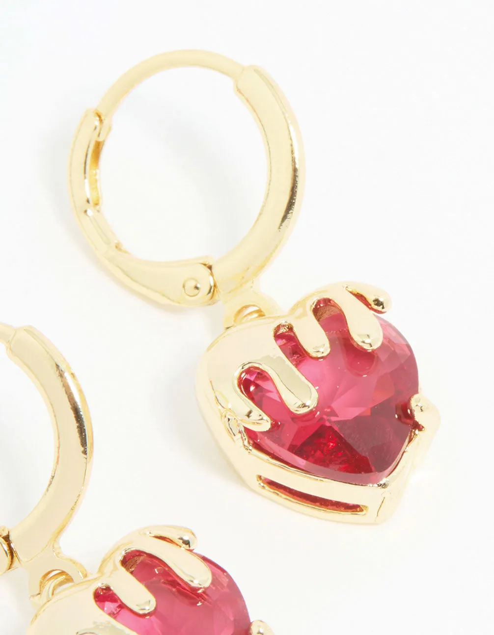 Gold Plated Melting Pink Heart Drop Earrings