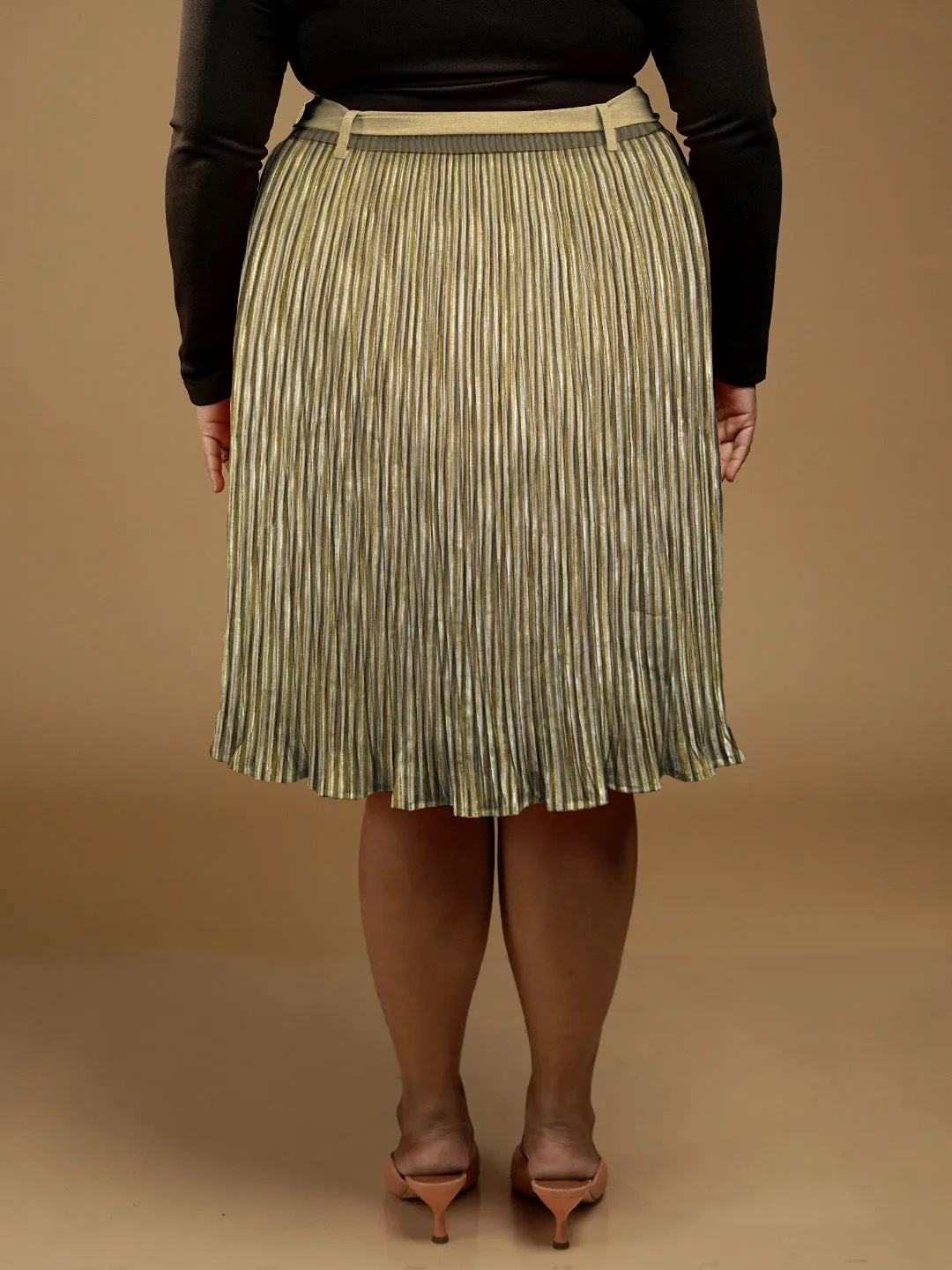 Golden Textured Midi Skirt