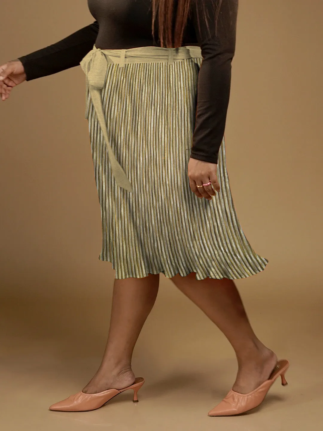 Golden Textured Midi Skirt