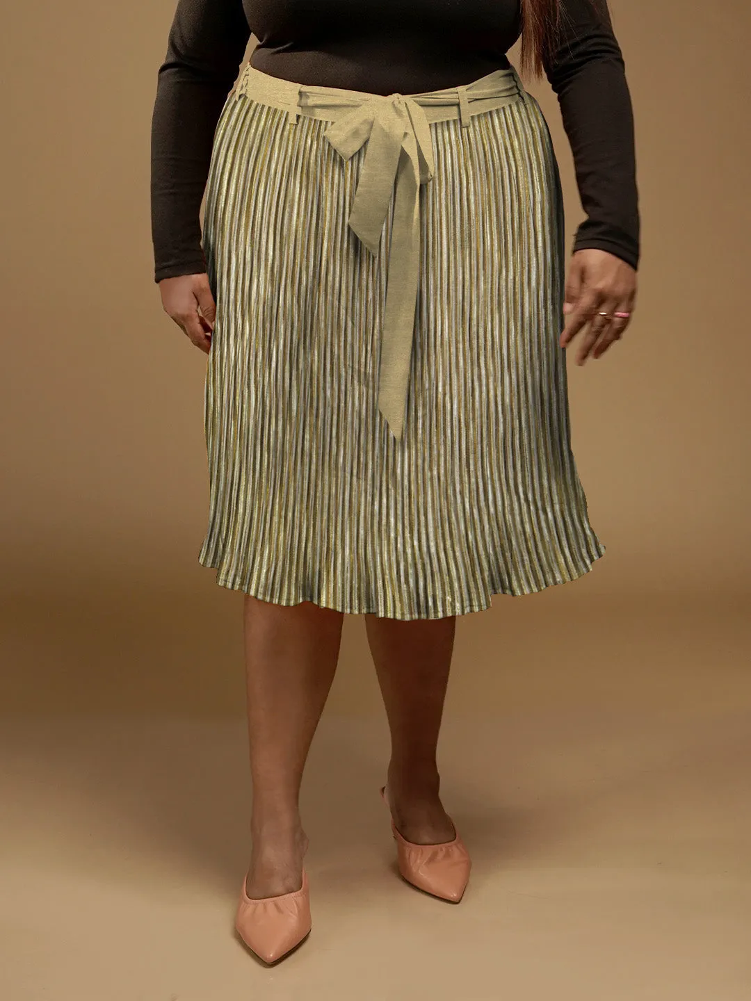 Golden Textured Midi Skirt