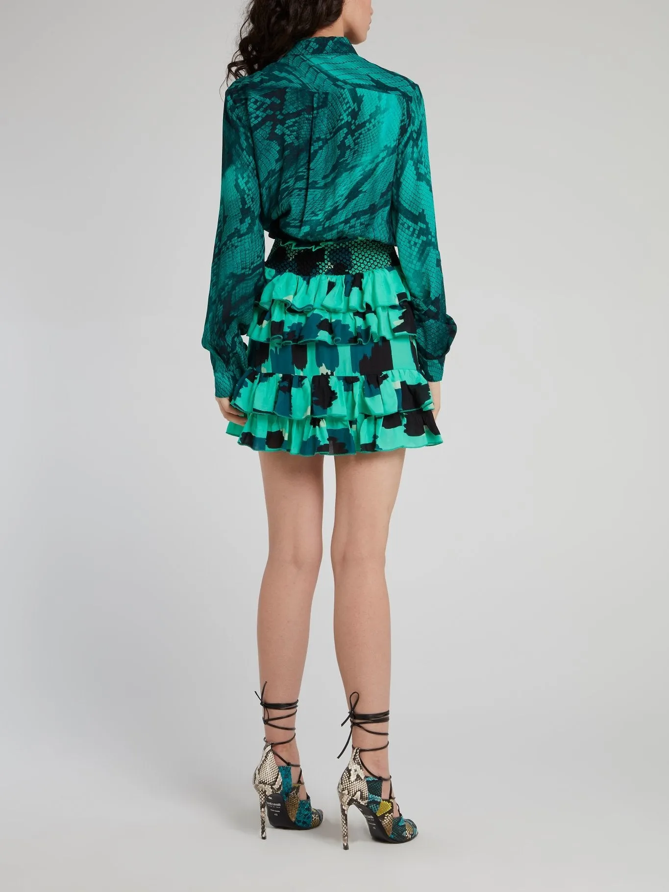Green Python Frill Mini Dress