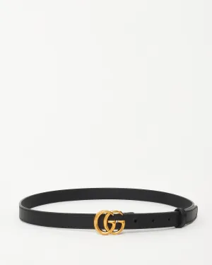 Gucci Black Leather Thin GG Marmont Belt GHW - 85/34