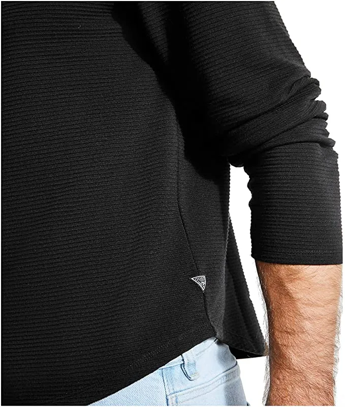 Guess Mens Long Sleeve Linear Textured Jersey Crew, Black, Sz M!