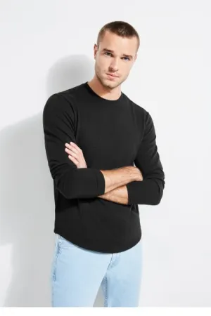 Guess Mens Long Sleeve Linear Textured Jersey Crew, Black, Sz M!