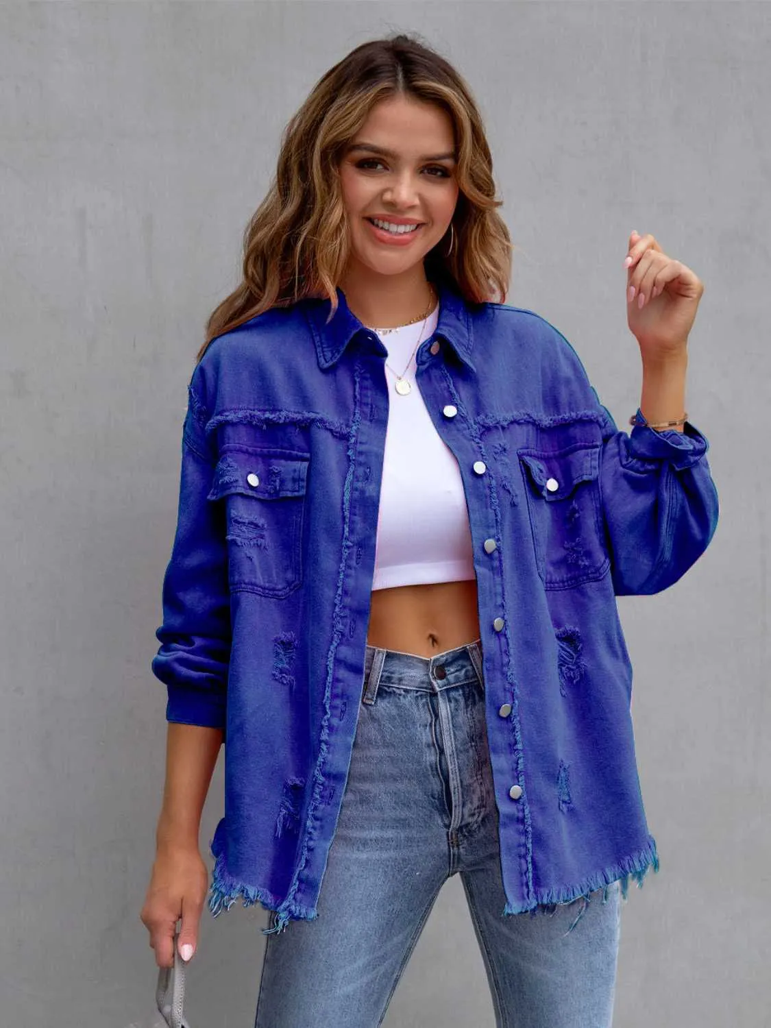 GYPSY - Distressed Shacket Denim Jacket