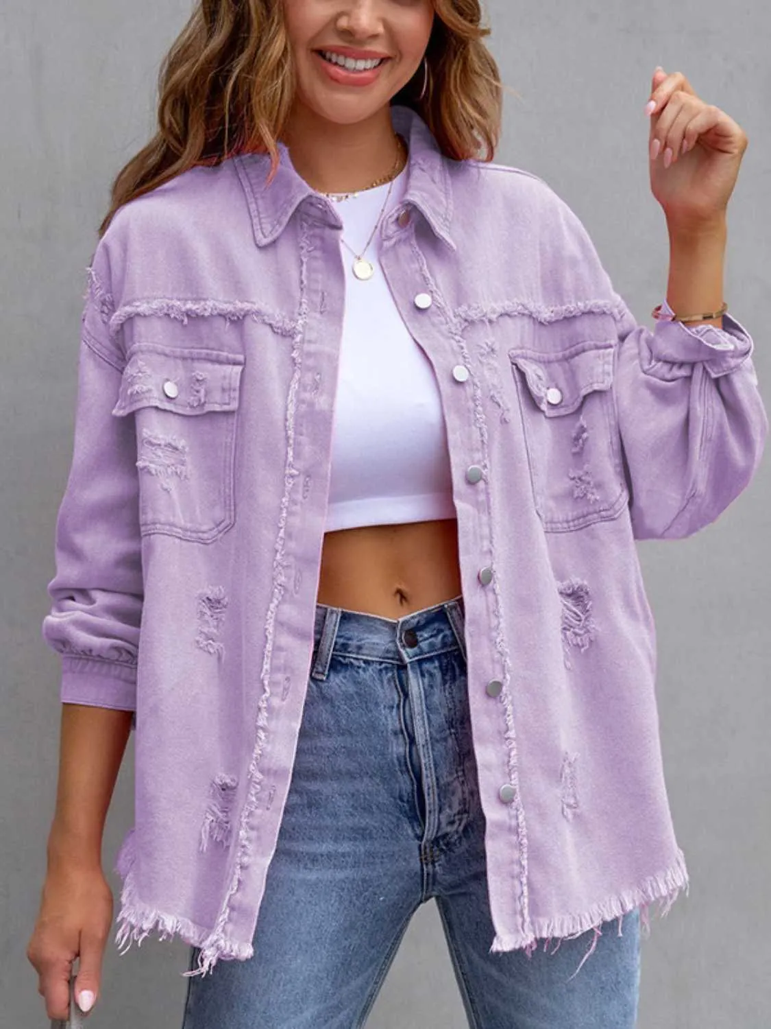 GYPSY - Distressed Shacket Denim Jacket
