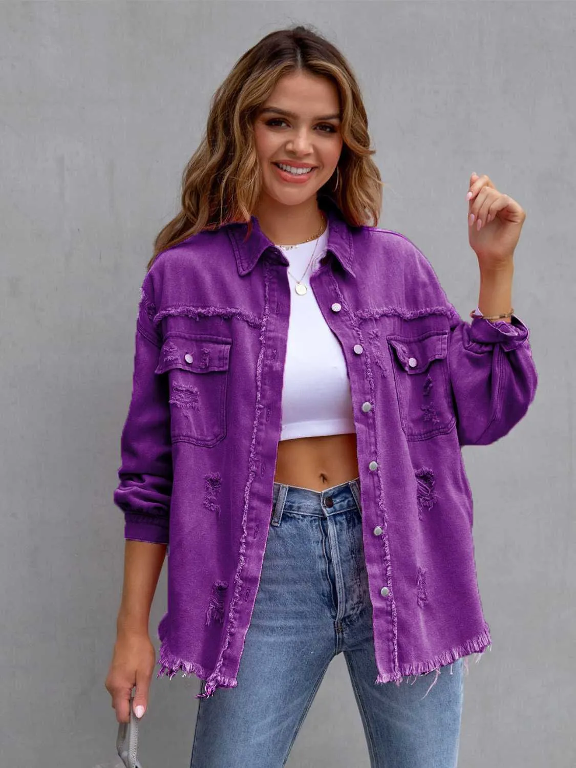 GYPSY - Distressed Shacket Denim Jacket