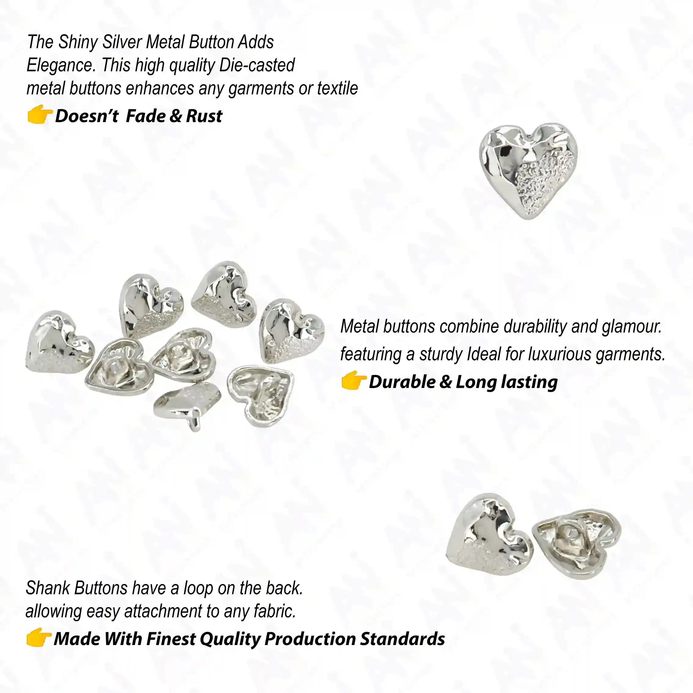 Hammered Heart Shape Shirt Button