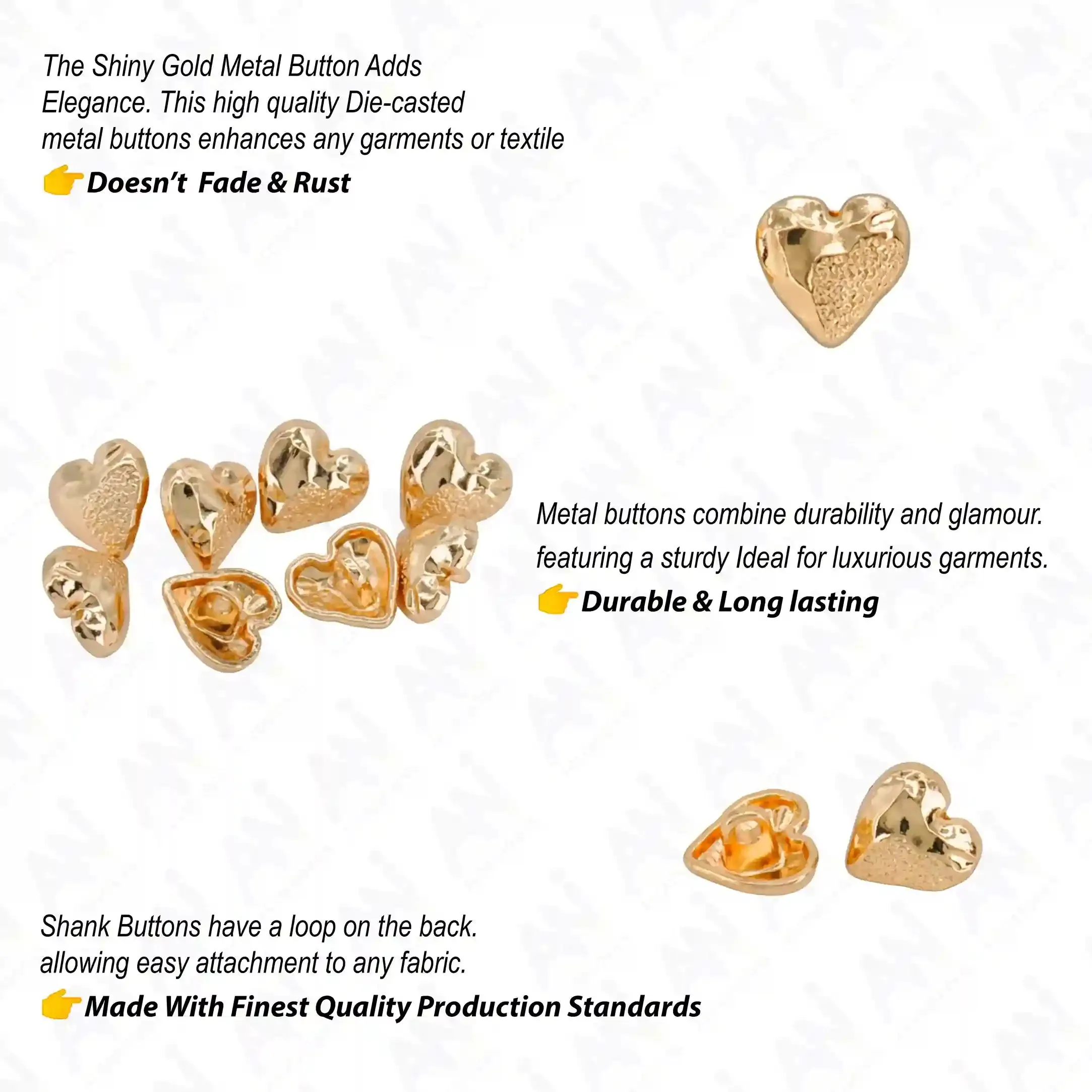 Hammered Heart Shape Shirt Button