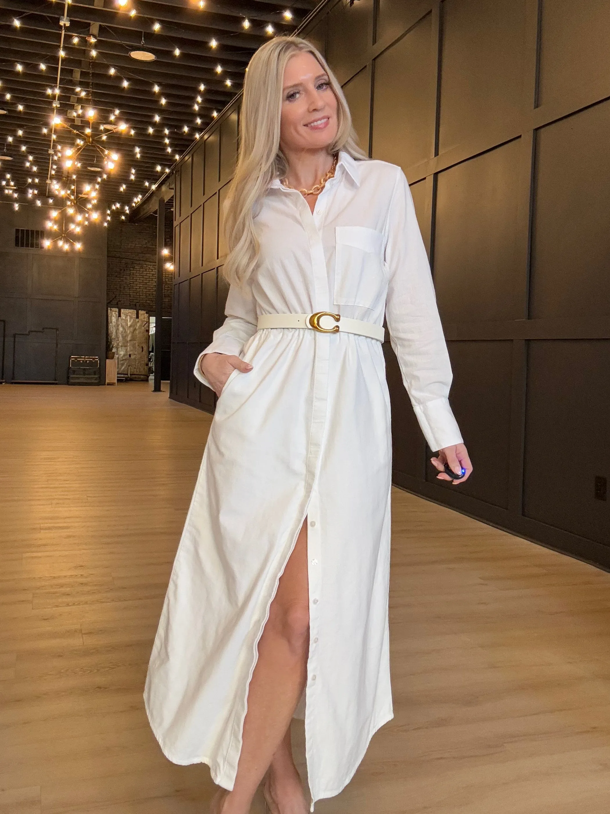 Hancock Alamo Button Down Maxi Dress In Tocuyo White