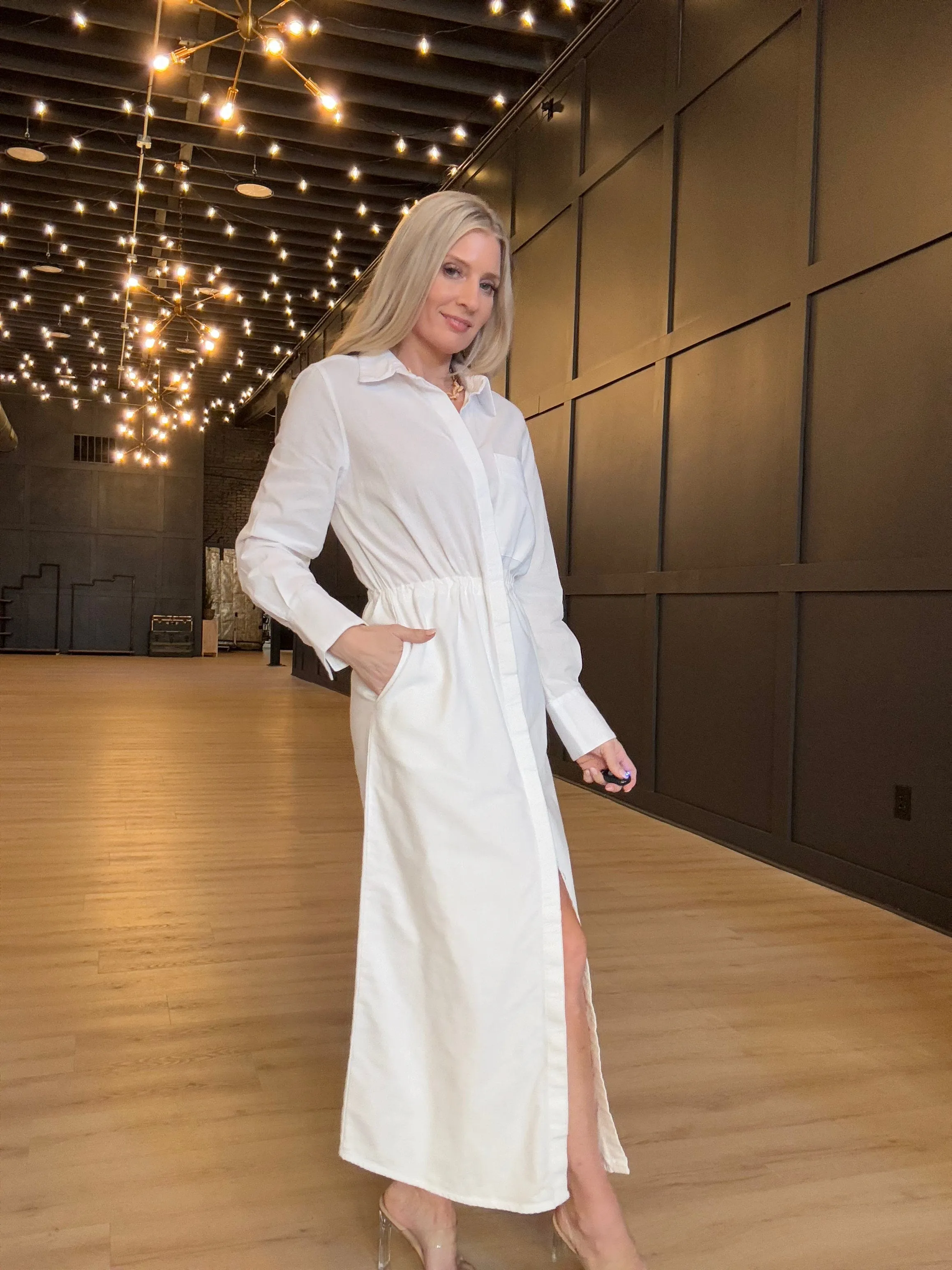 Hancock Alamo Button Down Maxi Dress In Tocuyo White
