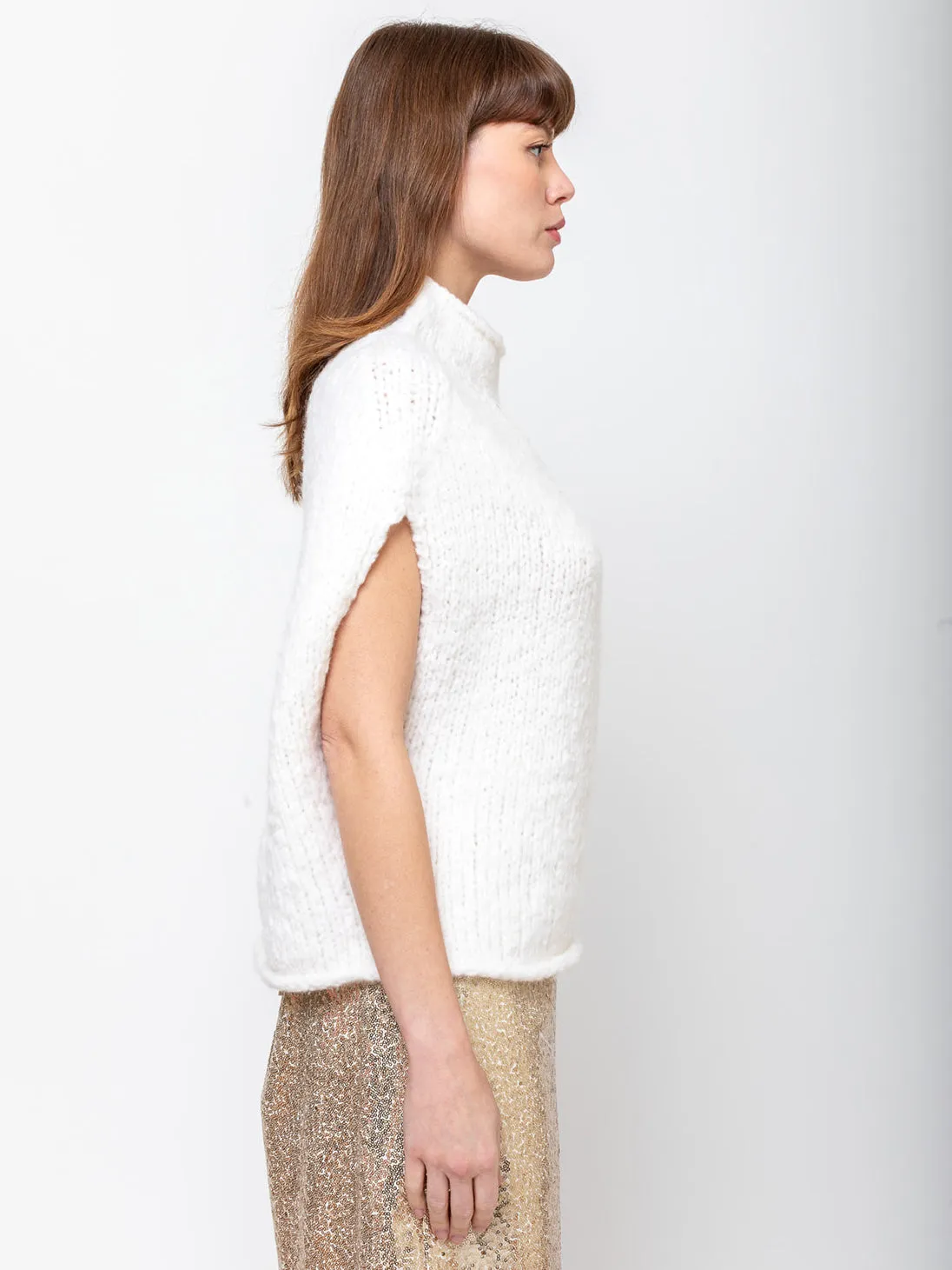 Hand Knit Shoulder Shell - White