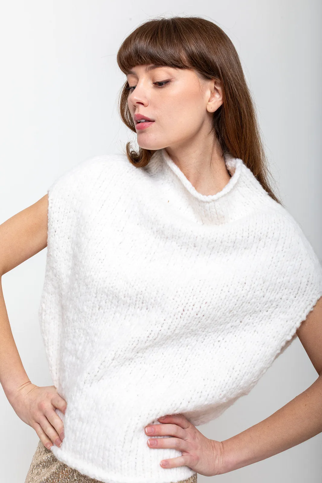 Hand Knit Shoulder Shell - White